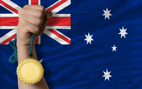 Gold medal for sport and national flag of australia