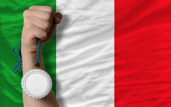 Silver medal for sport and national flag of italy