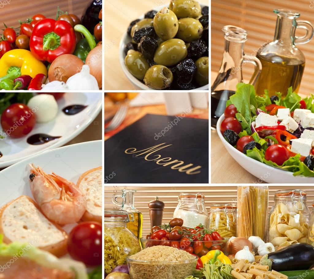 healthy italian mediterranean food menu montage stock fresh food menu