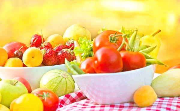 Fresh organic fruits and vegetables on a table