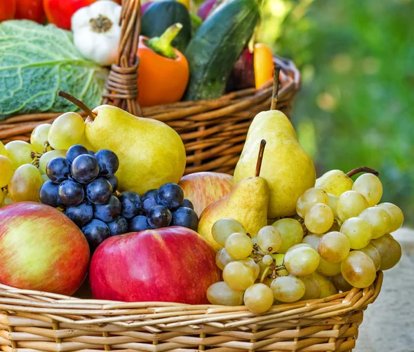 Organic fruits in wicker basket