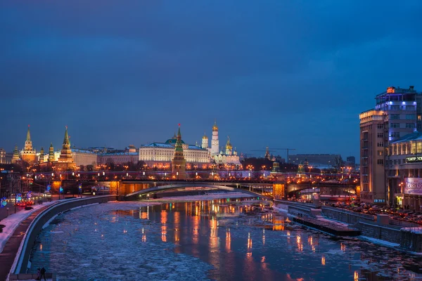 Moscow Kremlin And Reflections In Moscow River In Winter
