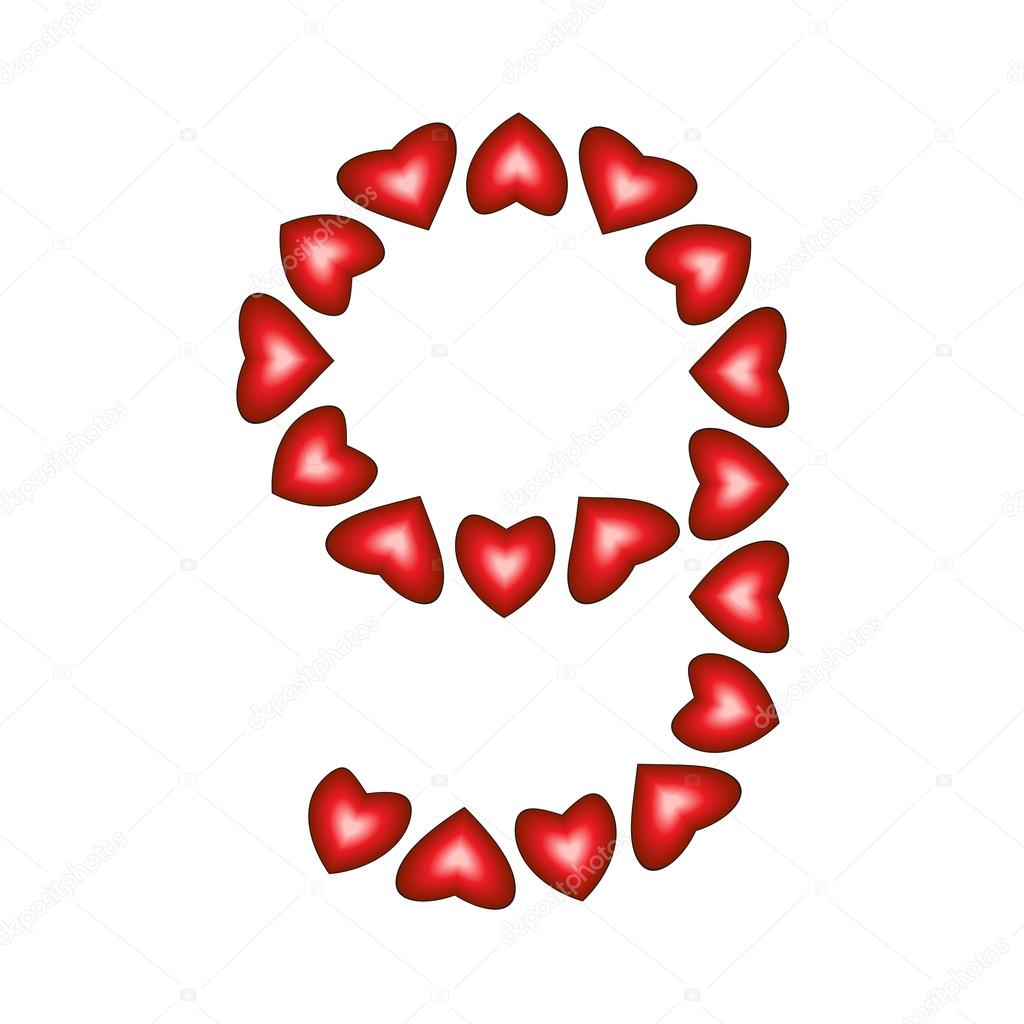 Number 9 made of hearts — Stock Vector © photoroman #12684840
