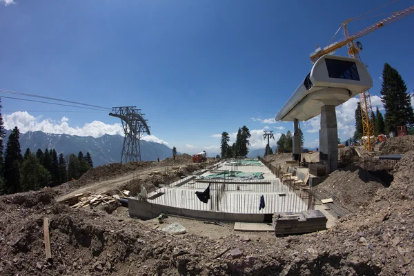 Construction of cable way in the mountains