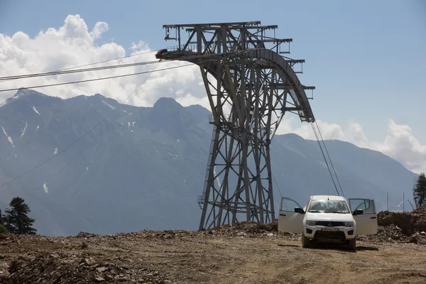 Construction of cable way in the mountains