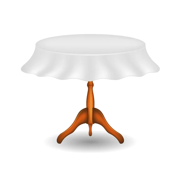 Wooden round table with tablecloth