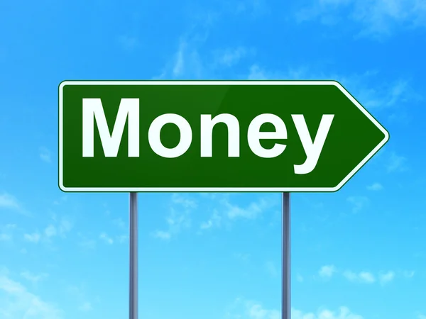 Finance concept: Money on road sign background