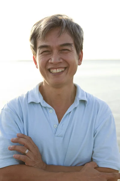 Face of forty years old happy asian man