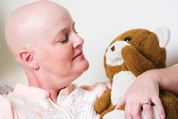 Cancer Patient Comforted by Teddy Bear
