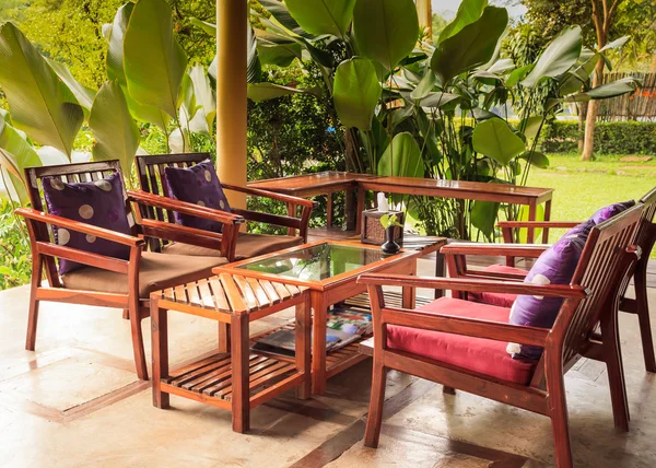 Dining table and chair in the garden