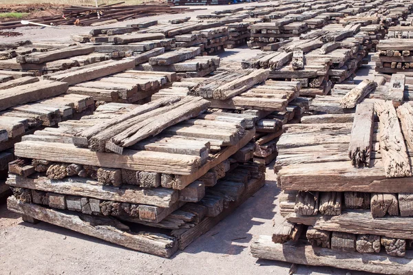 Stack of chock wood for train, construction site