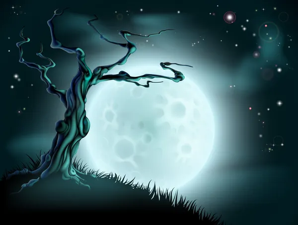 Blue Halloween Moon Tree Background