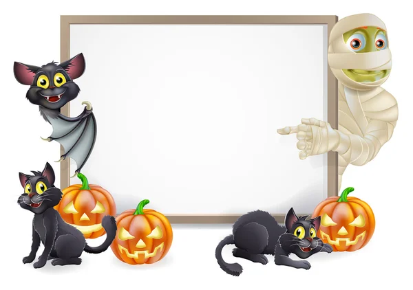Halloween Sign with Mummy and Bat — Stock Vector #32381787
