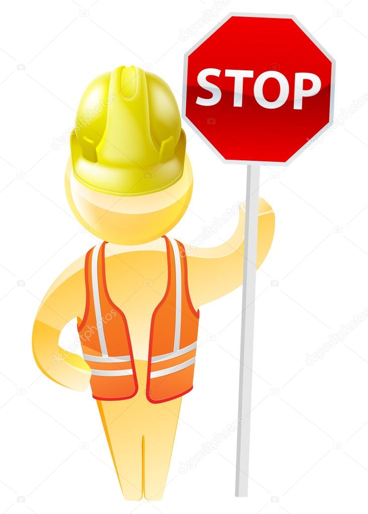 Stop sign construction man — Stock Vector © Krisdog 45314385