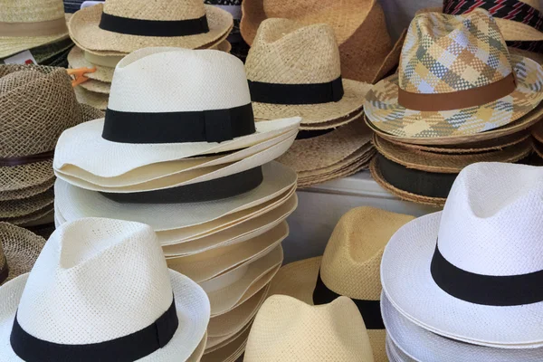 Straw hats on display