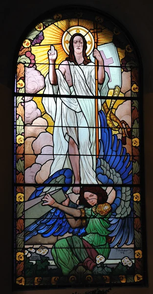 Risen Jesus on stained glass window