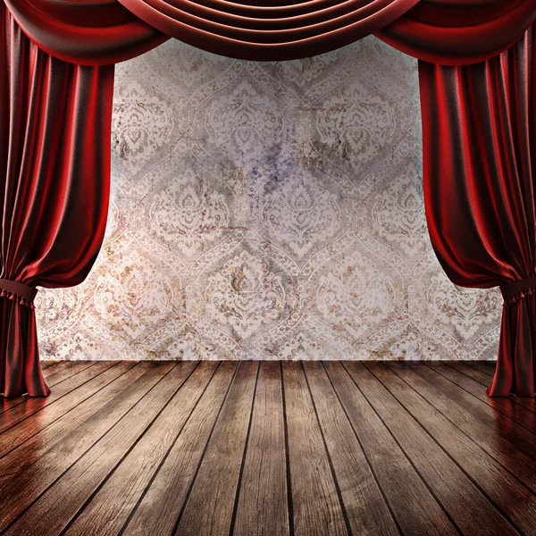 Wood stage background with theatrical curtains