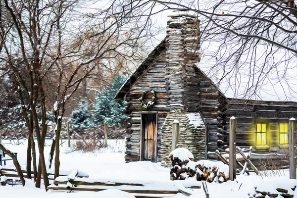 Snowy Winter Log Cabin