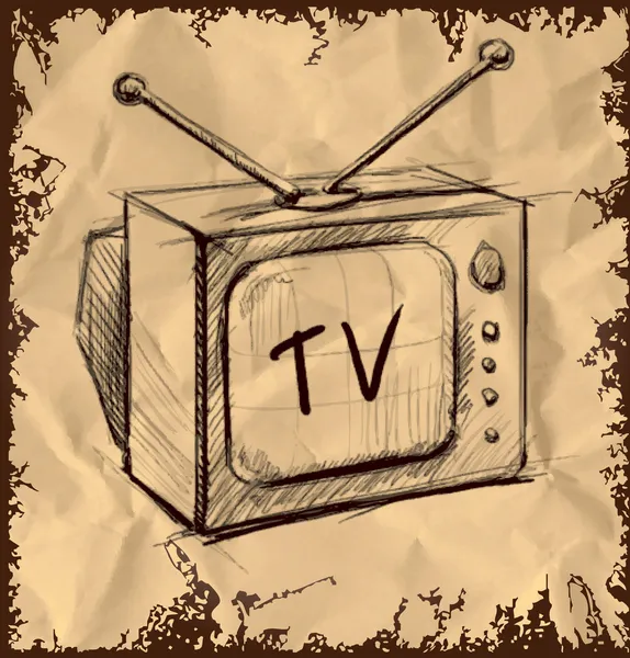 Retro tv with antenna isolated on vintage background. Hand drawing sketch vector illustration