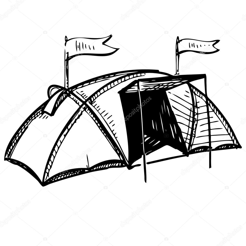 Camping Zelt. Hand-Zeichnung Skizze-Vektor-illustration — Stock