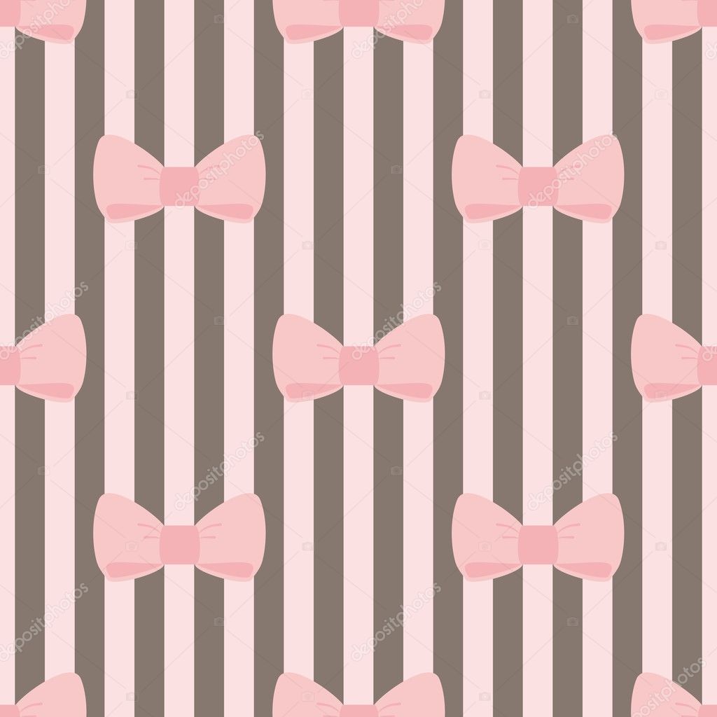 Seamless vector pattern with pastel pink bows on a chocolate tile brown