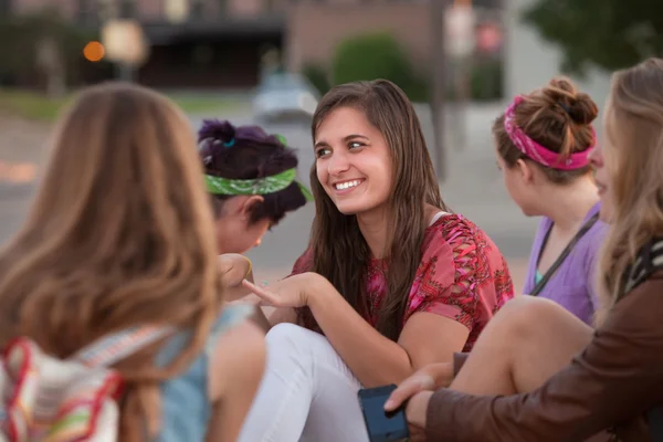 Teenage European Girl with Friends