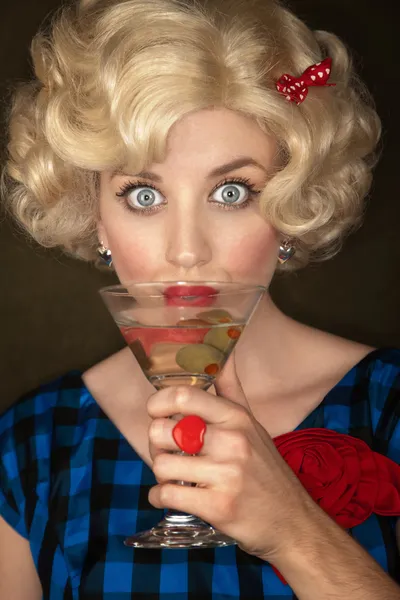 Pretty Retro Blonde Woman with Martini
