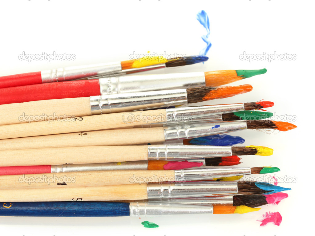 Paint brushes with gouache isolated on white — Stock Photo © belchonock 12567448