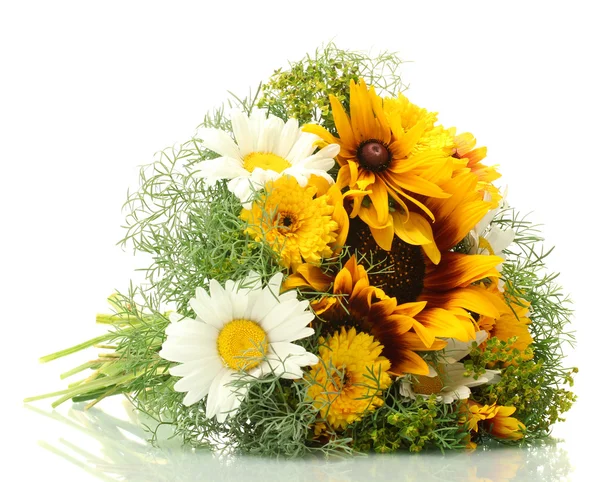 Beautiful bouquet of bright wildflowers, isolated on white