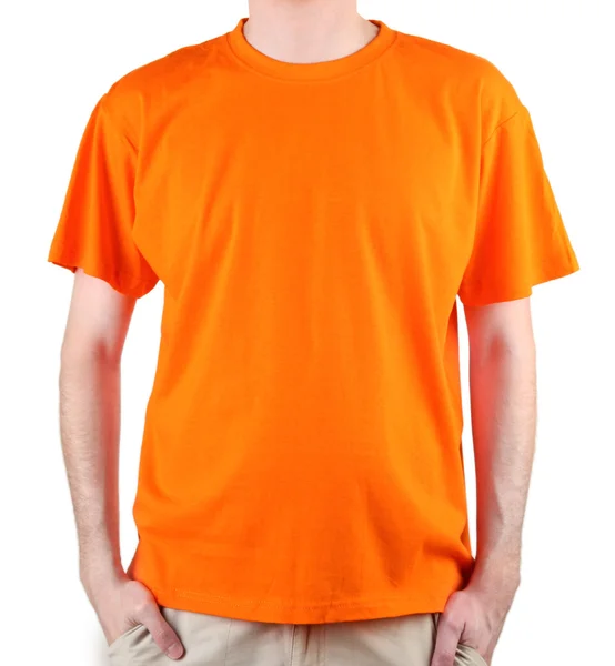 Man in orange T-shirt close-up