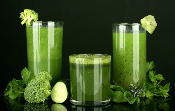 Three kinds of green juice isolated on black