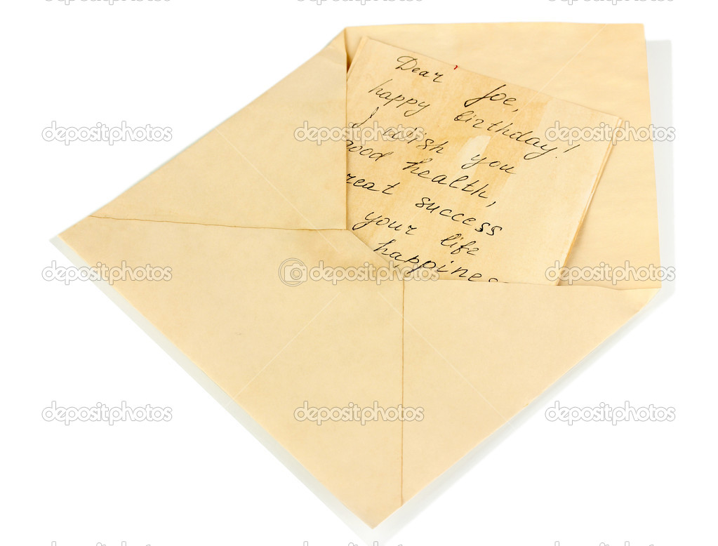Open old envelope with letter isolated on white — Stock Photo