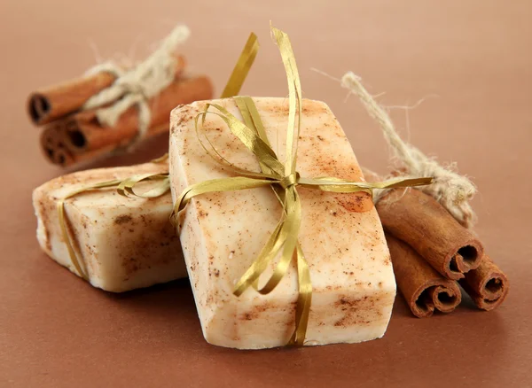 Natural handmade soap, on brown background