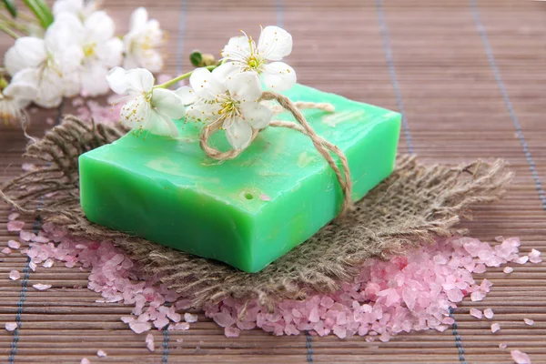 Natural handmade soap on bamboo mat