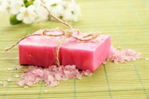 Natural handmade soap on bamboo mat