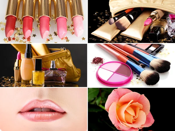 Collage of cosmetics for professional make-up