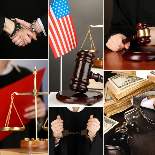 Conceptual collage of litigation