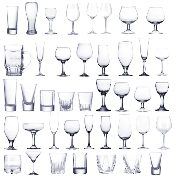 Collage of empty glasses isolated on white