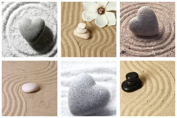Collage of zen garden with sand and stones
