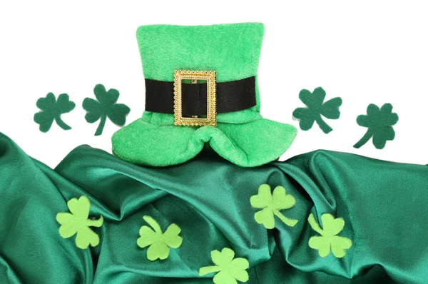 Saint Patrick day hat with clover leaves, isolated on white