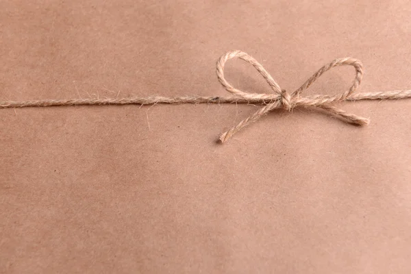 String tied in  bow on brown paper packaging close-up