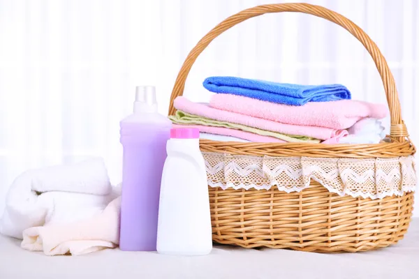 Colorful towels in basket