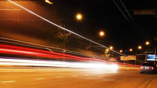 Moving car with blur light at night