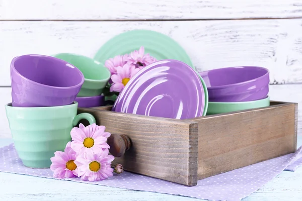 Bright dishes with flowers