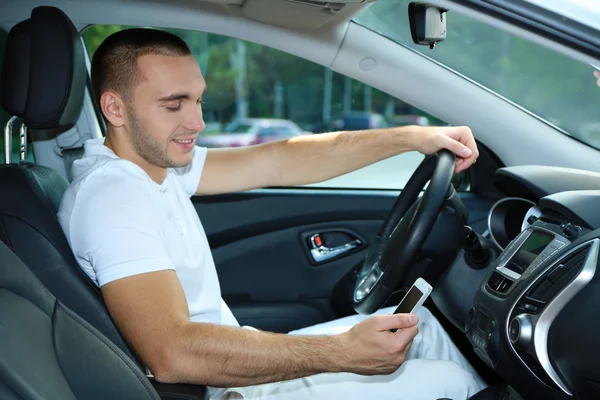 Man driving car and path finding to navigator