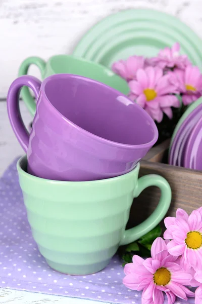 Bright dishes with flowers