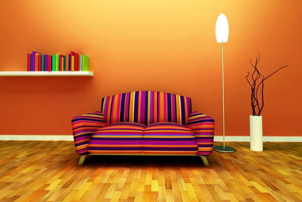 A contemporary colorful sofa in an interior