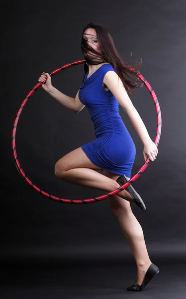 Dance hoop Beautiful woman in blue