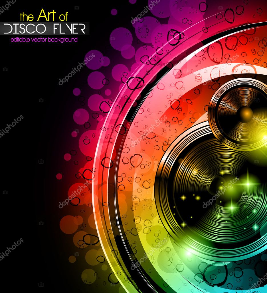 Disco club flyer with big speakers — Stock Vector © DavidArts 19892703