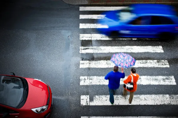 Pedestrian crossing with car